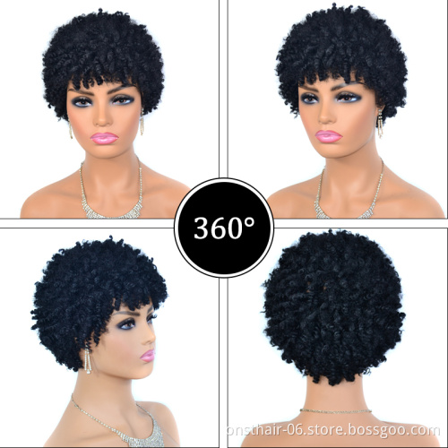Onst Afro Peruca Kinky Curly Synthetic Hair Extension Wigs Short Hair Wigs For Black Women Wholesale Machine Made Wigs